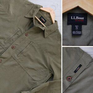 LL Bean Distressed Chore Coat Men's L Green Sun Faded Workwear Utility Shacket
